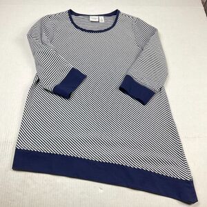 Chicos Weekends Knit Top Striped 3/4 Sleeve Asymmetric Hem Casual Shirt 1 Medium